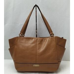 Coach Brown Pebbled Leather Double Handles Zipper Tote Bag